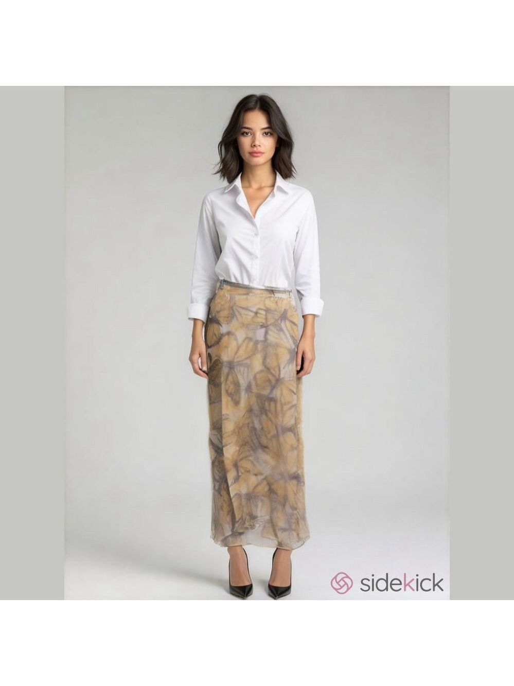 Vintage butterflies flowers skirt pastel yellow modest midi length cottagecore